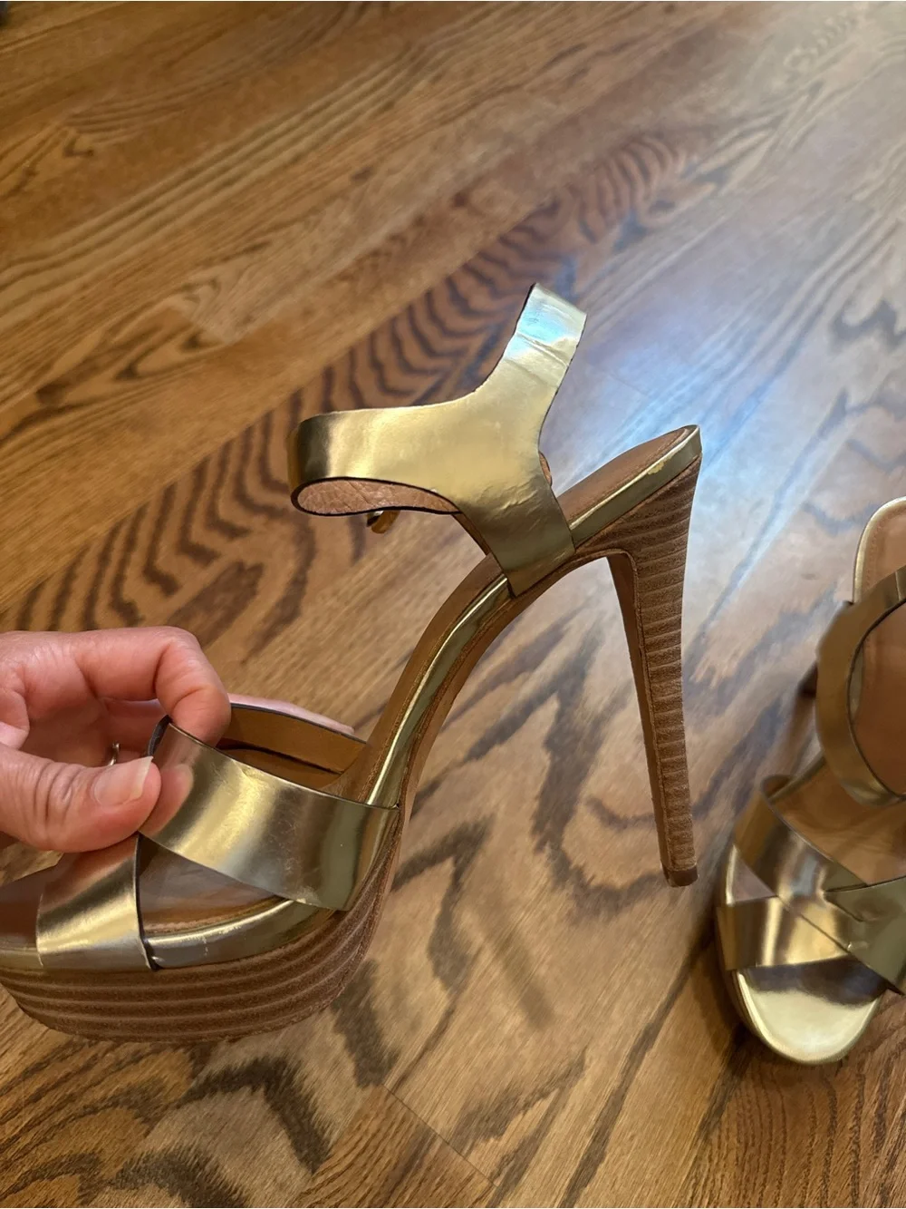 Coach Dani Mirror Metallic Gold Leather Strappy Heels Size 7